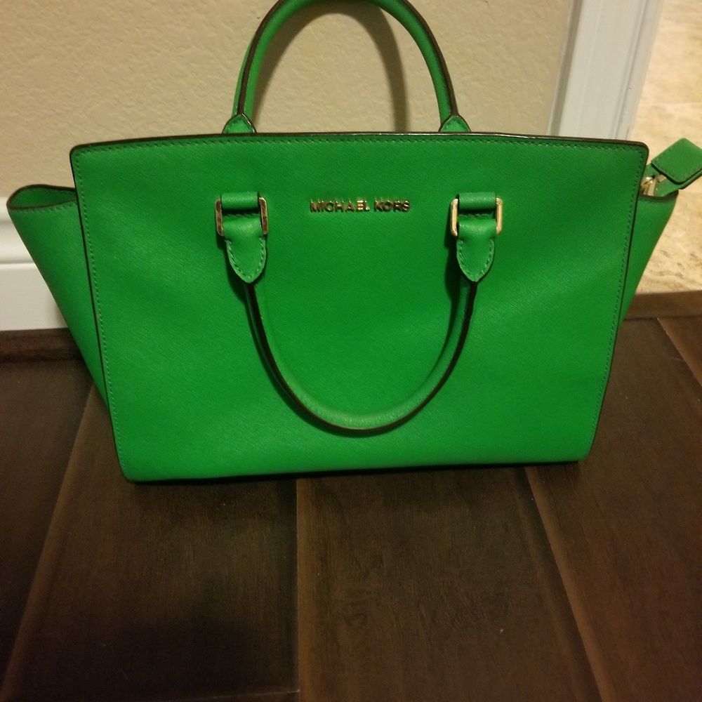 Michael Kors Green Selma Saffiano Leather Satchel
